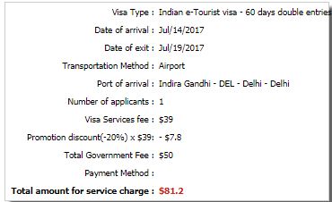 evisa fee india